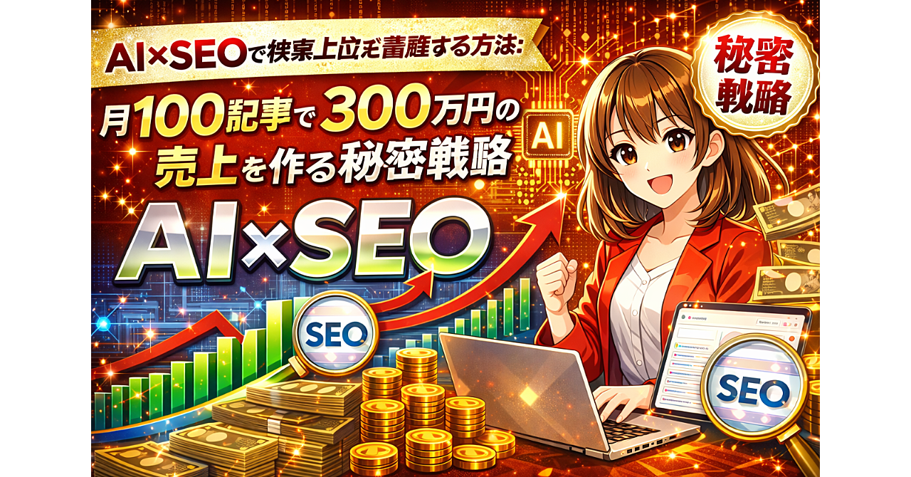 AI×SEOで検索上位を量産する方法：月100記事で月額300万円の売上を作る秘密戦略