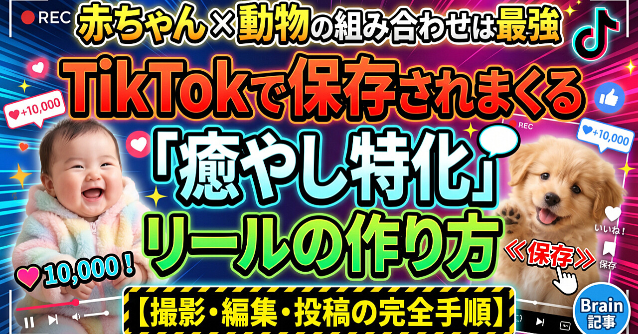 赤ちゃん×動物の組み合わせは最強:TikTokで保存されまくる「癒やし特化」リールの作り方【撮影・編集・投稿の完全手順】のアイキャッチ画像
