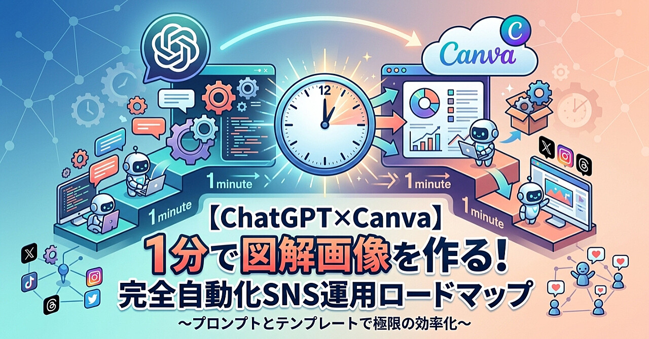 【ChatGPT×Canva】1分で図解画像を作る!完全自動化SNS運用ロードマップのアイキャッチ画像