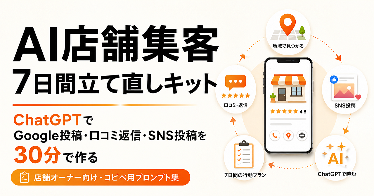 ChatGPTで7日分のGoogle投稿・口コミ返信・SNS投稿を30分で作る 店舗集客立て直しキット