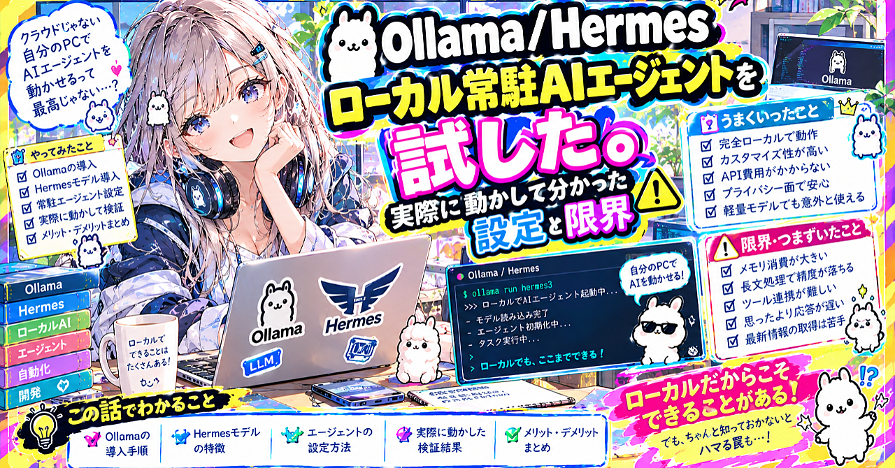 Ollama/Hermesでローカル常駐AIエージェントを試した。実際に動かして分かった設定と限界のアイキャッチ画像