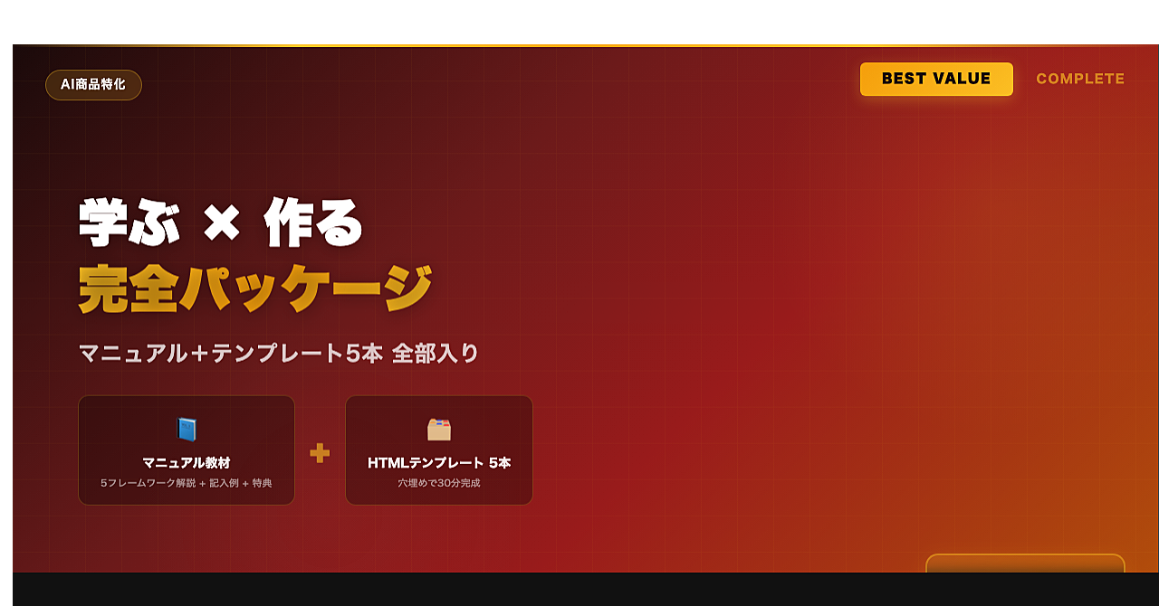 書けない人でも30分で売れるLPが完成するAI商品専用パッケージ｜マニュアル＋テンプレート全部入り