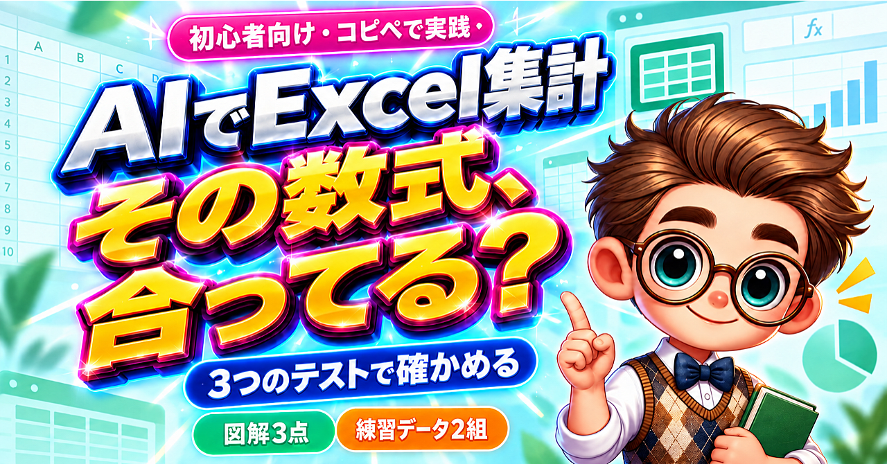 AIでExcel集計を始める|数式を3つのテストで確認する手順書のアイキャッチ画像