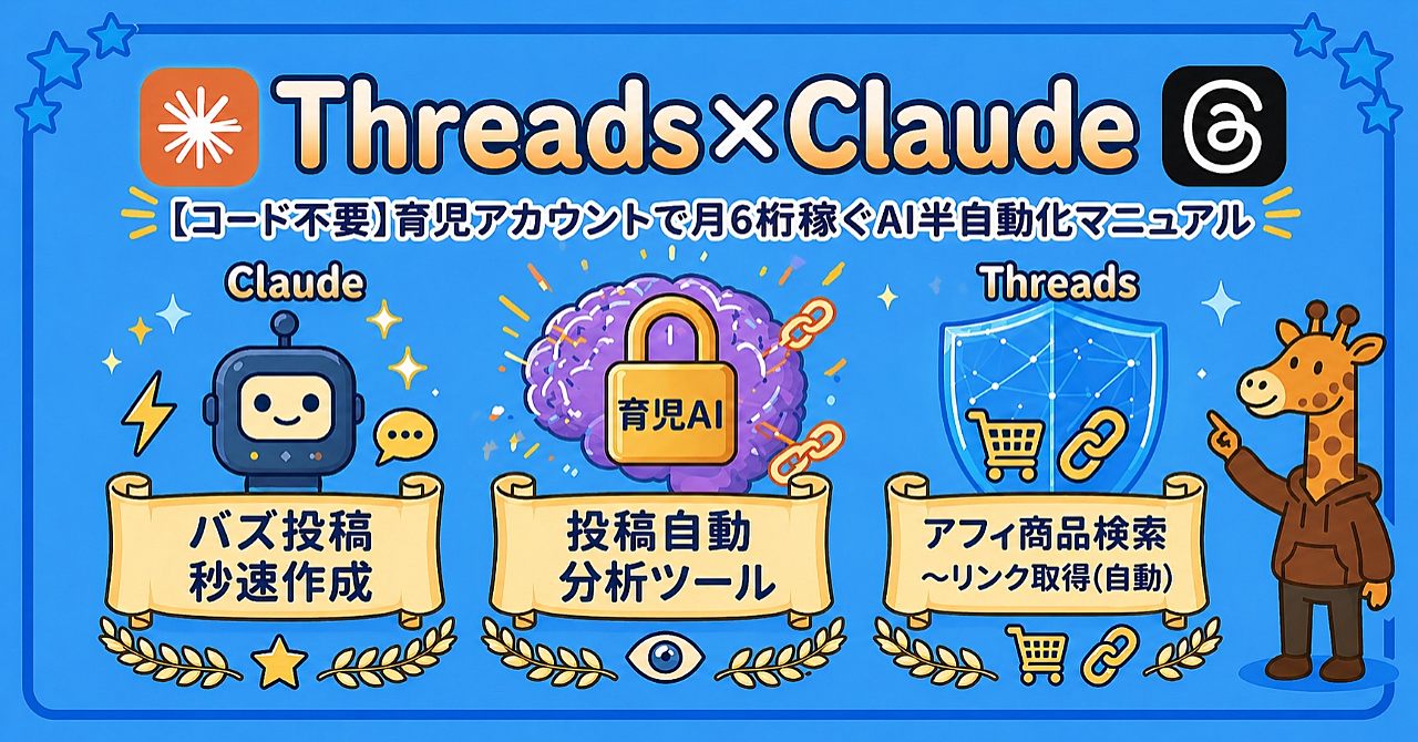 【コード不要】Threads×Claude｜育児アカウントで月6桁稼ぐAI半自動化マニュアル