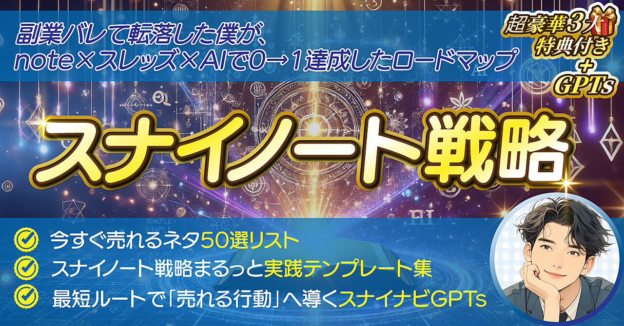 スナイノート戦略「副業バレて転落した僕が、note×スレッズ×AIで0→1達成したロードマップ」