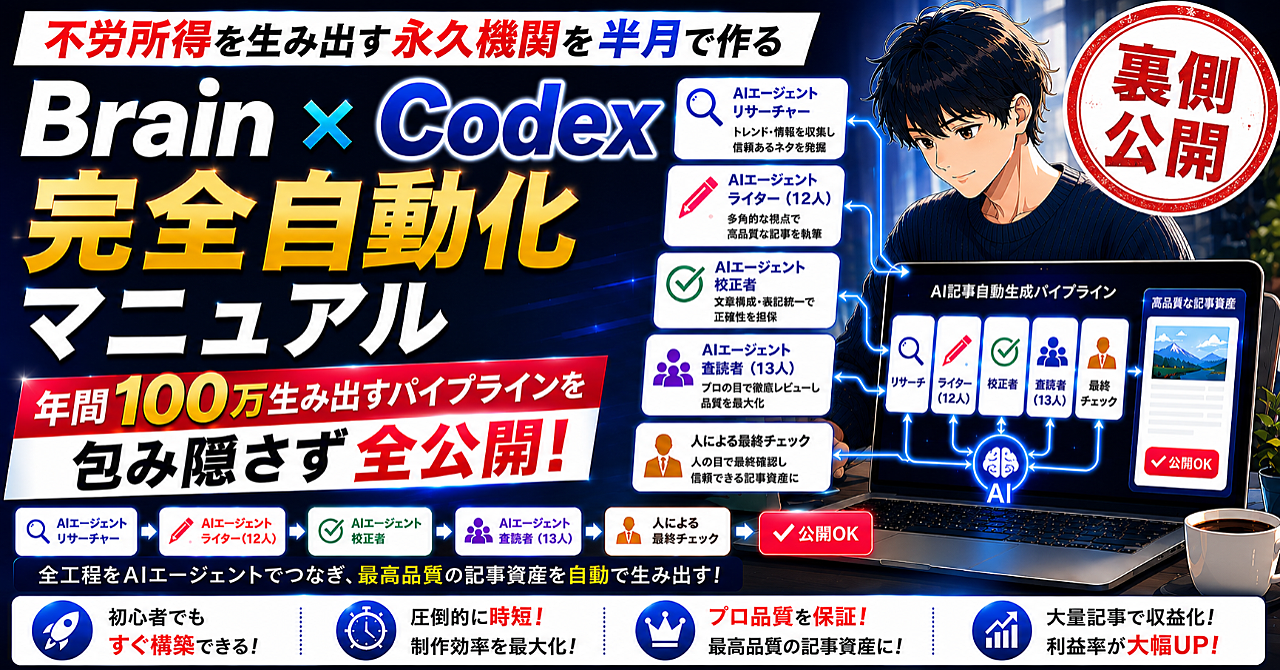 【100万円稼ぐノウハウ】Brain × Codex ～未経験からBrain記事を
