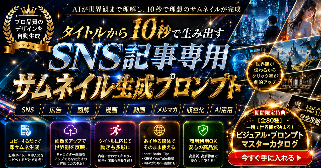タイトルから10秒で生み出す「SNS記事専用」高品質サムネイル生成プロンプト