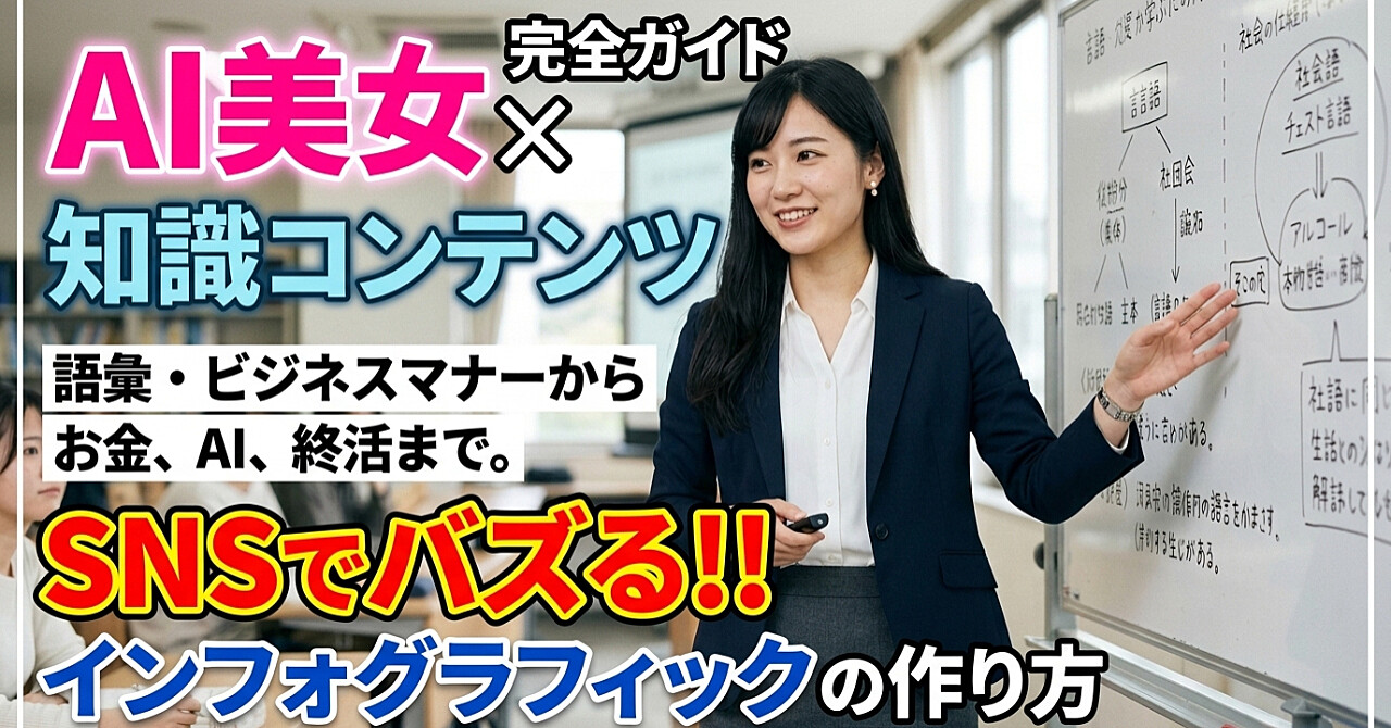AI美女×知識コンテンツ完全攻略｜語彙力・ビジネスマナー・お金・AI・終活まで。SNSで伸びるインフォグラフィックの作り方