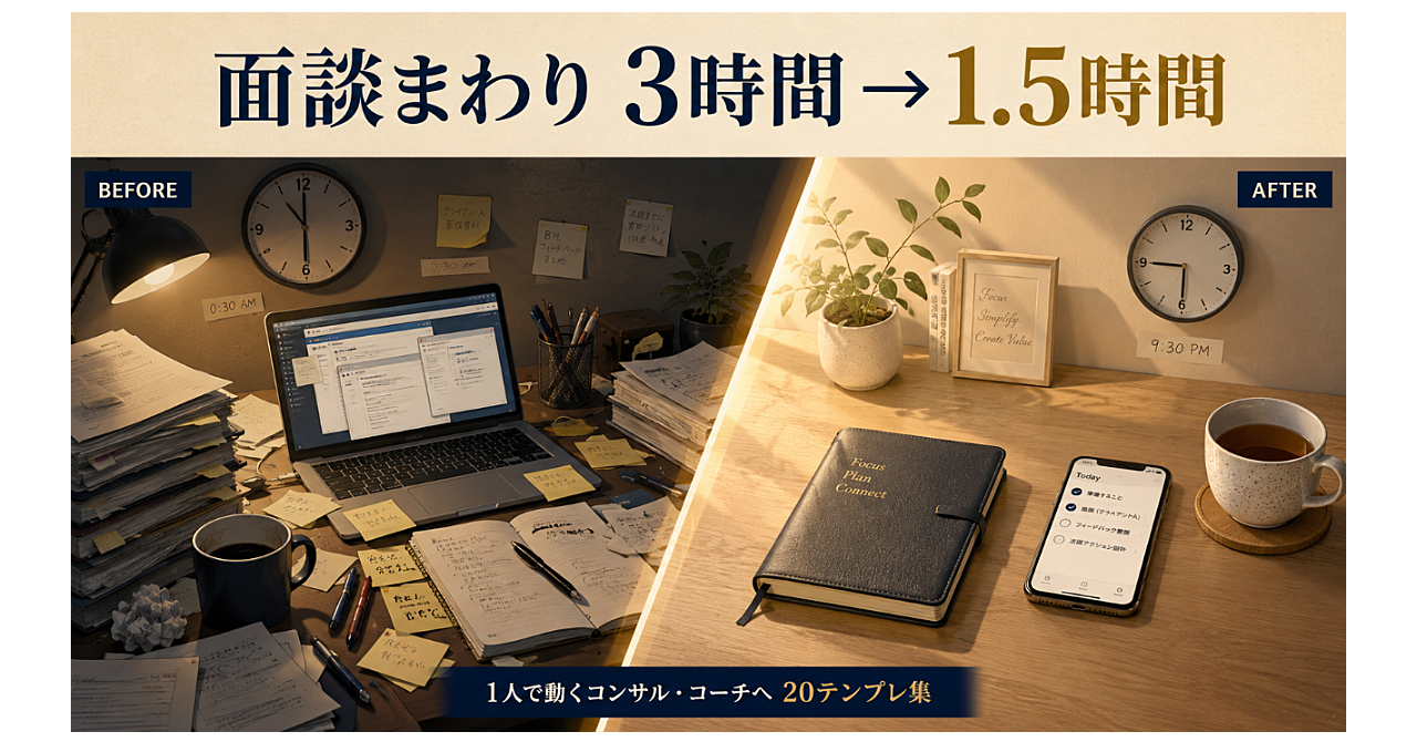 1人で動くコンサル・コーチの「面談まわり3時間」を1.5時間に圧縮する実践テンプレ集