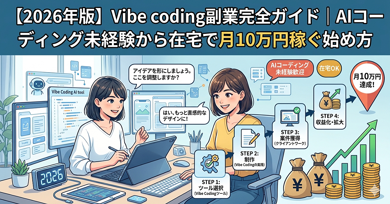 【2026年版】Vibe coding完全ガイド｜AIコーディング未経験から在宅で稼ぐ始め方
