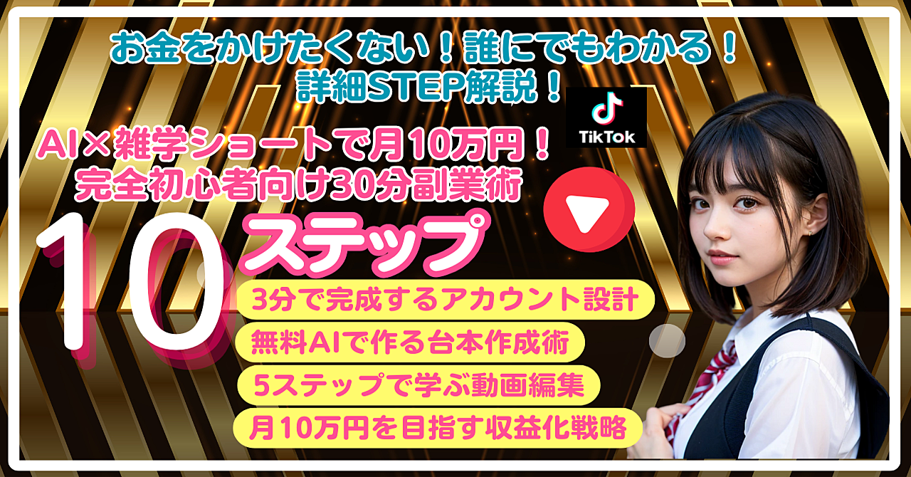 【10STEP詳細解説】AI×雑学ショートで月10万円!完全初心者向け30分副業術