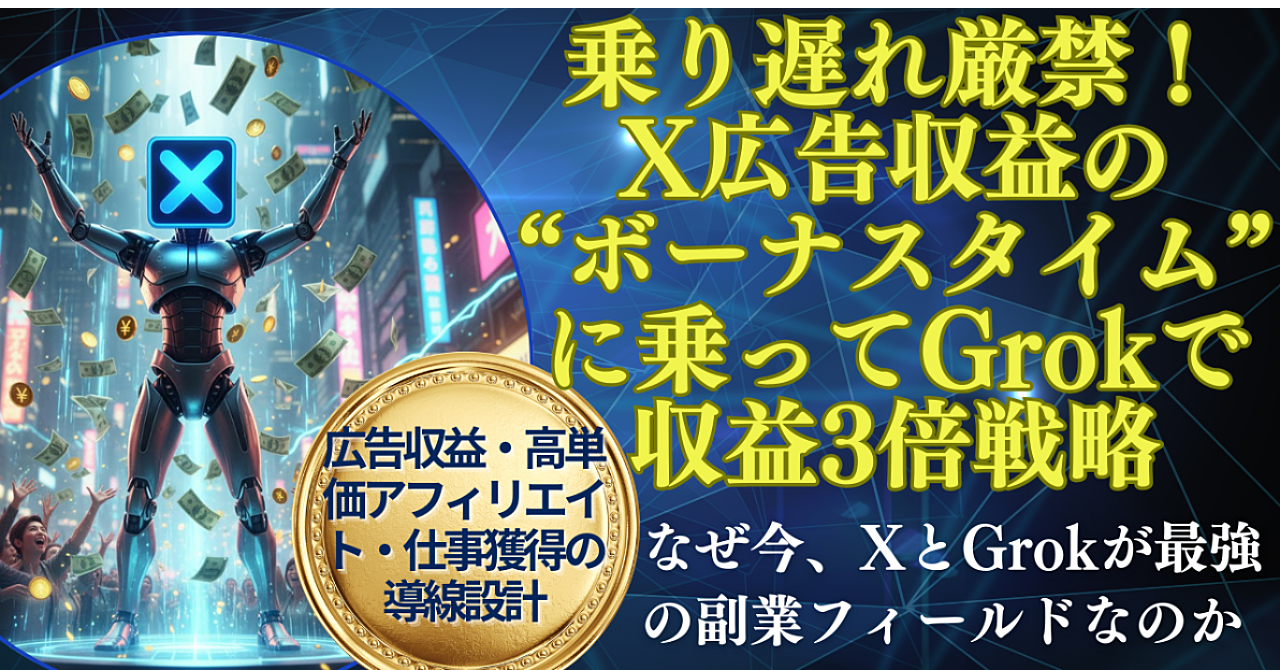 乗り遅れ厳禁！X広告収益の“ボーナスタイム”に乗ってGrokで収益3倍戦略