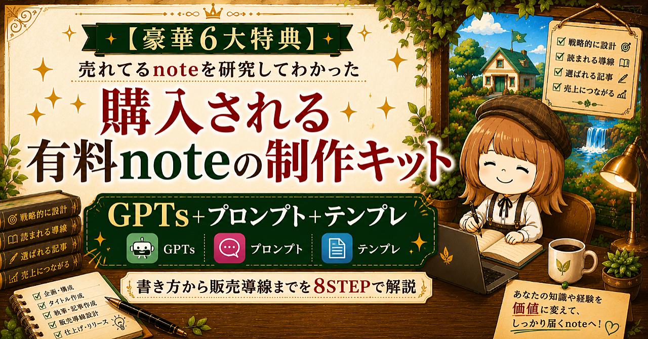 【豪華6大特典】売れてるnoteを研究してわかった購入される有料noteの制作キット|自力でもAIでも作れる8STEP解説のアイキャッチ画像