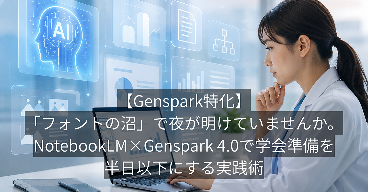 「フォントの沼」で夜が明けていませんか。NotebookLM×Genspark 4.0で学会準備を半日以下にする実践術のアイキャッチ画像
