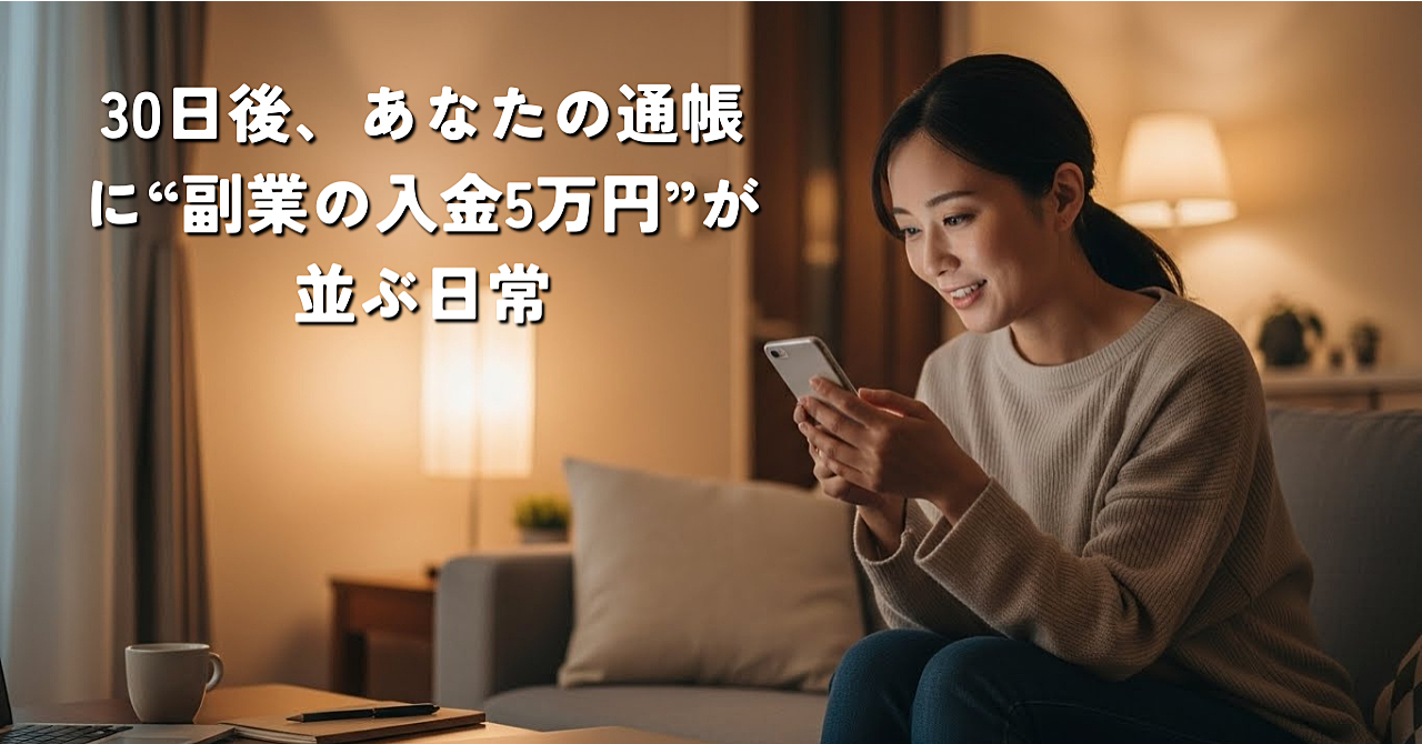 「30日後、あなたの通帳に“副業の入金5万円”が並ぶ日常」