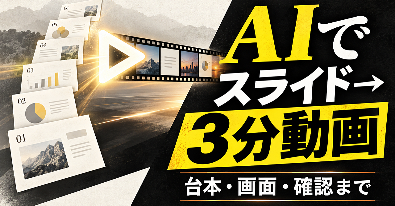 【AIでスライドを3分の説明動画に変える】読み上げ原稿・画面の動き・公開前チェックまで作る手順のアイキャッチ画像