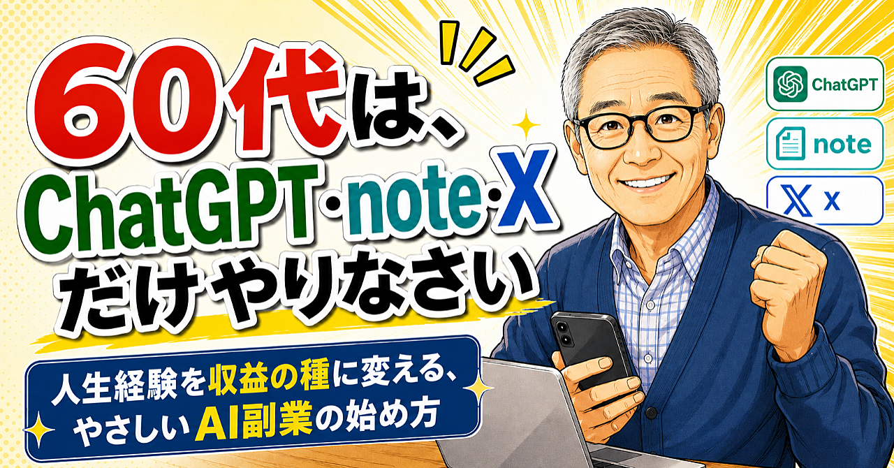 60代はChatGPT・note・Xだけでいい
年金＋3万円を目指す、やさしいAI副業ロードマップ
