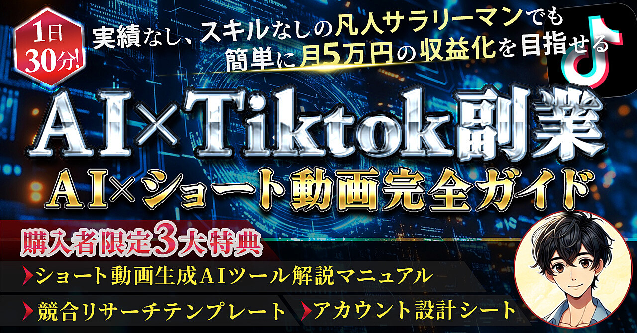 【AI ×Tiktok副業】 1日30分！実績なし、スキルなしの凡人サラリーマンでも簡単に月５万円の収益化を目指せる　AI×ショート動画完全ガイド