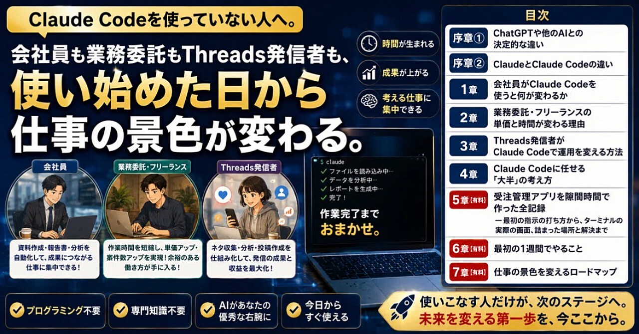 Claude Codeを使っていない人へ。会社員も業務委託もThreads発信者も、使い始めた日から仕事の景色が変わる。
