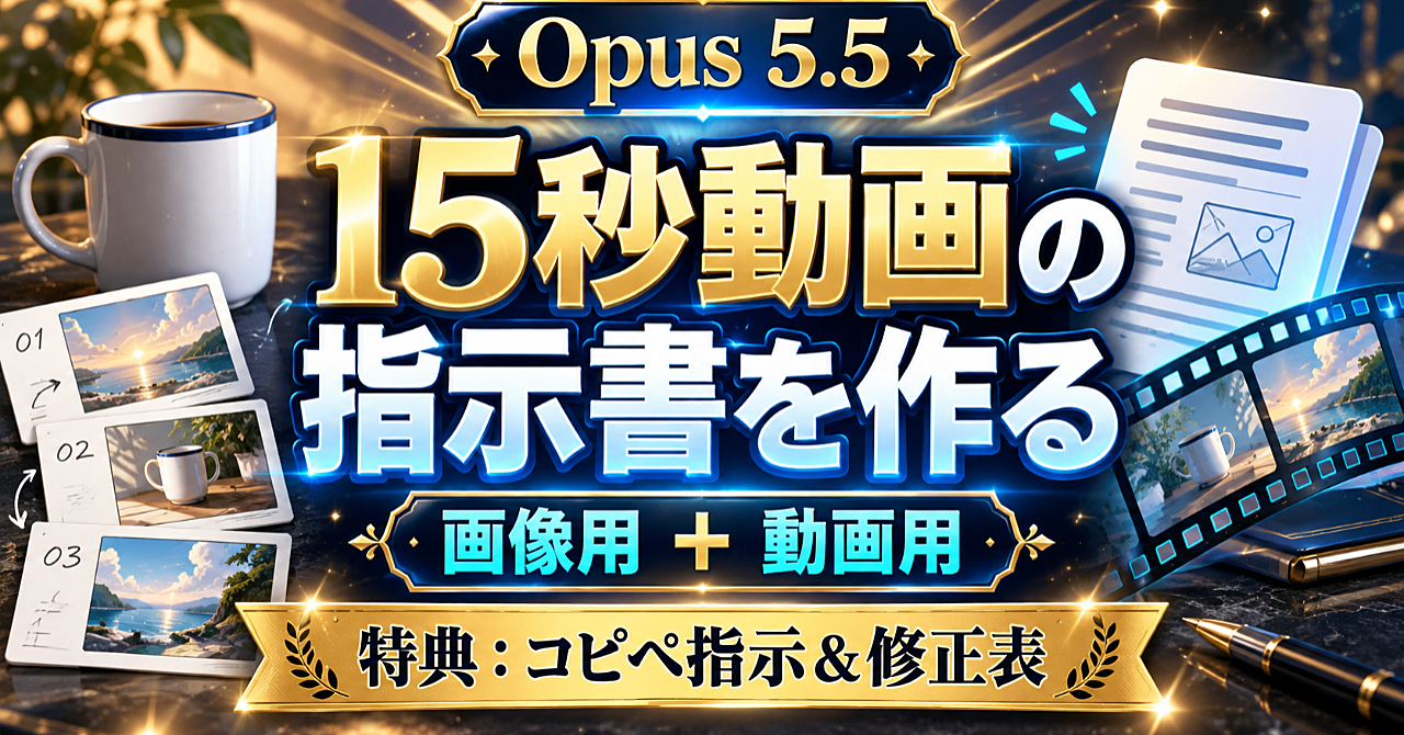 15秒動画の「画像用・動画用プロンプト」をOpus 5.5で作る|3カットの指示書と修正表のアイキャッチ画像