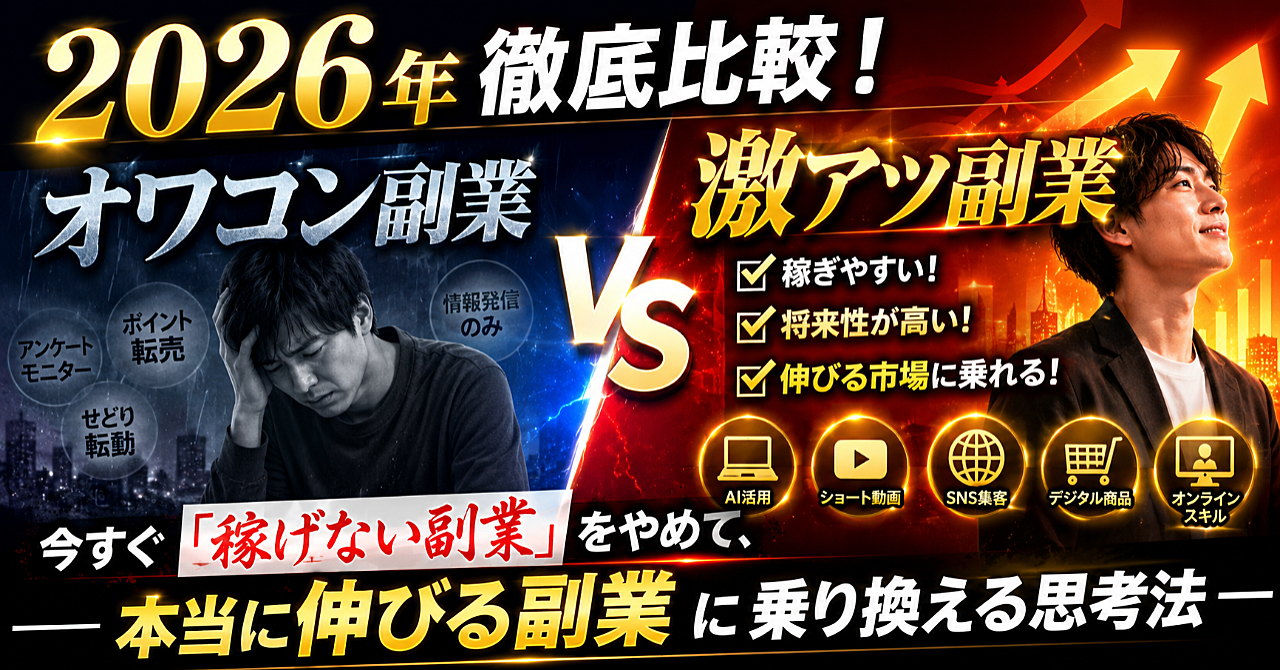 2026年徹底比較！ オワコン副業 VS 激アツ副業—今すぐ「稼げない副業」をやめて、本当に伸びる副業に乗り換える思考法—
