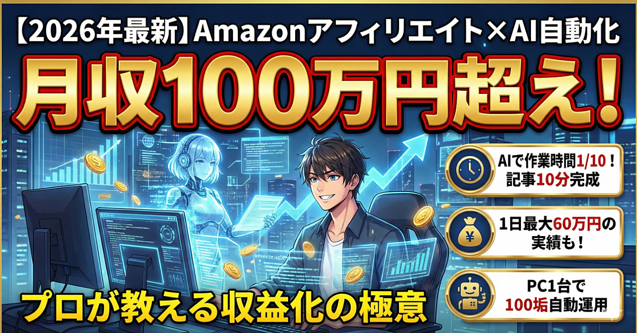 【2026年最新】Amazonアフィリエイト×AI自動化で月収100万円超え!プロが教える収益化の極意
