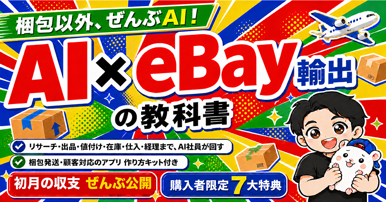 【3部毎に値上げ】AI × eBay輸出の教科書 — 梱包以外、ぜんぶAIのアイキャッチ画像