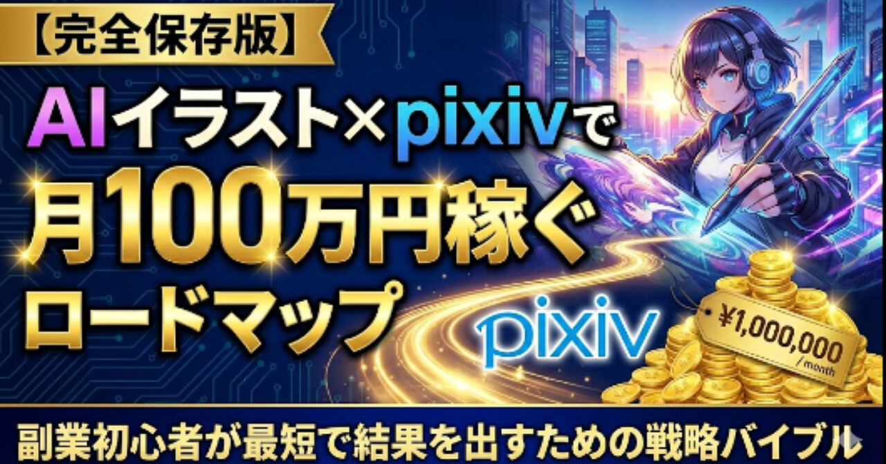 【完全保存版】AIイラスト×pixivで月100万円稼ぐロードマップ：副業初心者が最短で結果を出すための戦略バイブル  