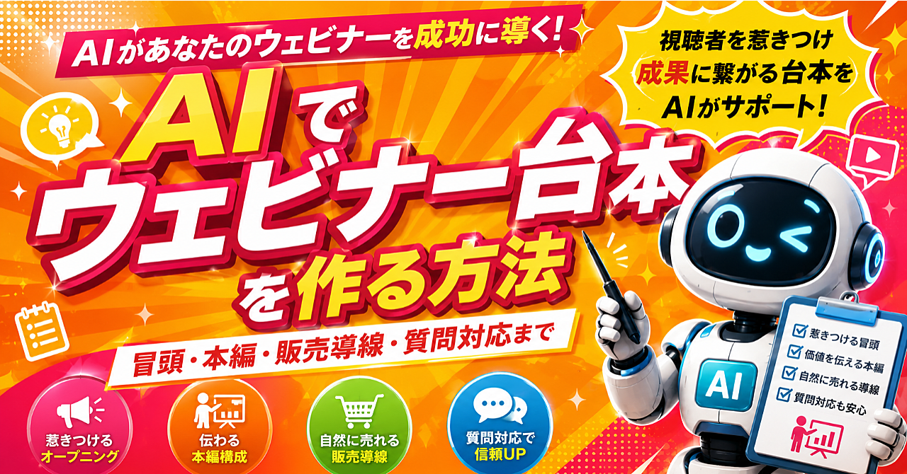 AIでウェビナー台本を作る方法｜冒頭・本編・販売導線・質問対応までのアイキャッチ画像