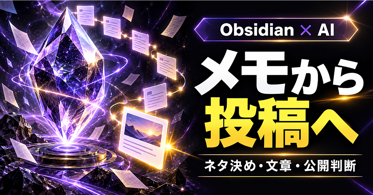 【Obsidian×AI】散らばったメモをSNS投稿に変える方法|ネタ決めから公開判断までのアイキャッチ画像