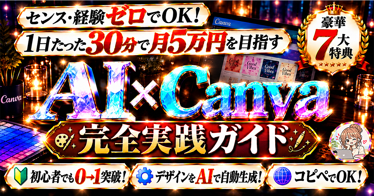 【初心者向け】1日たった30分!デザインセンス0で月5万を目指す!AI×Canva×Instagramテンプレート販売 完全攻略のアイキャッチ画像