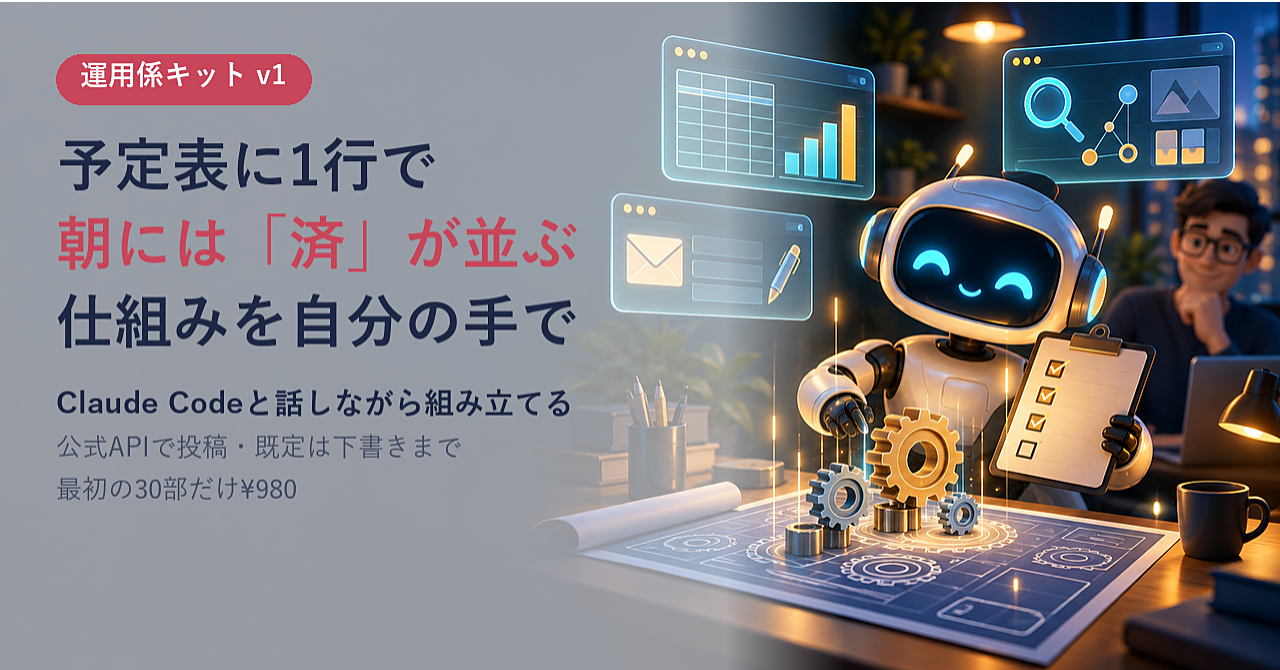 スクールに高額を払う前に。AIが決まった時刻に仕事を回す仕組みを、隠さず全部出します|Claude Codeの運用係一式のアイキャッチ画像
