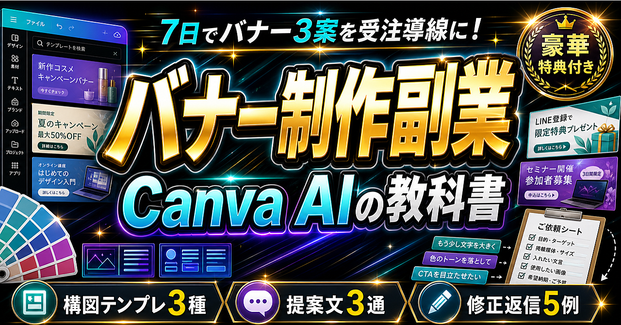 【7日で3案を受注導線化】Canva AIでバナー制作副業の構図テンプレと提案文を作る教科書