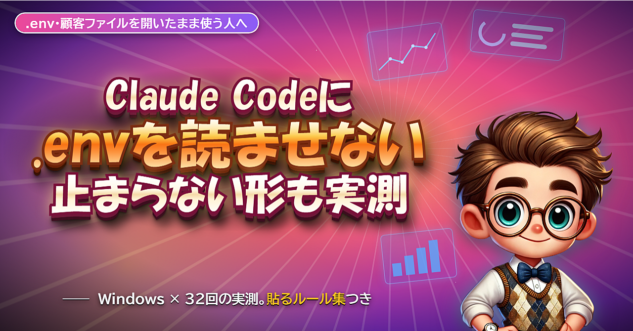 Claude Codeに.envを読ませない、貼るだけdenyルール集(Windows版)のアイキャッチ画像