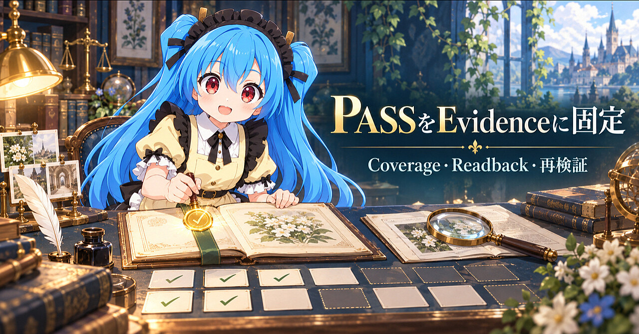 【AI検証・評価実務】「PASS」を信用する前に見ること――対象・証拠・Coverage・Readbackで判断を追跡可能にするのアイキャッチ画像