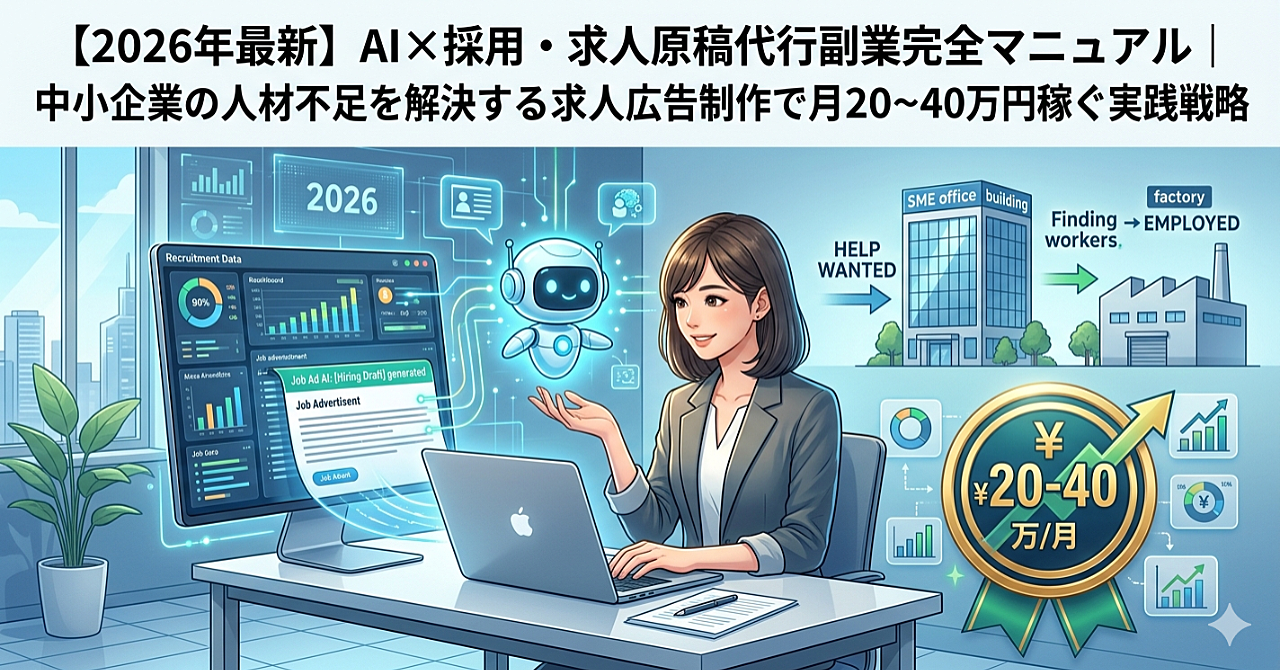 【2026年最新】AI×採用・求人原稿代行副業完全マニュアル｜中小企業の人材不足を解決する求人広告制作で月20〜40万円稼ぐ実践戦略