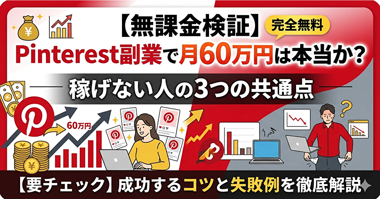 【無課金検証】Pinterest副業で月60万円は本当か？稼げない人の3つの共通点