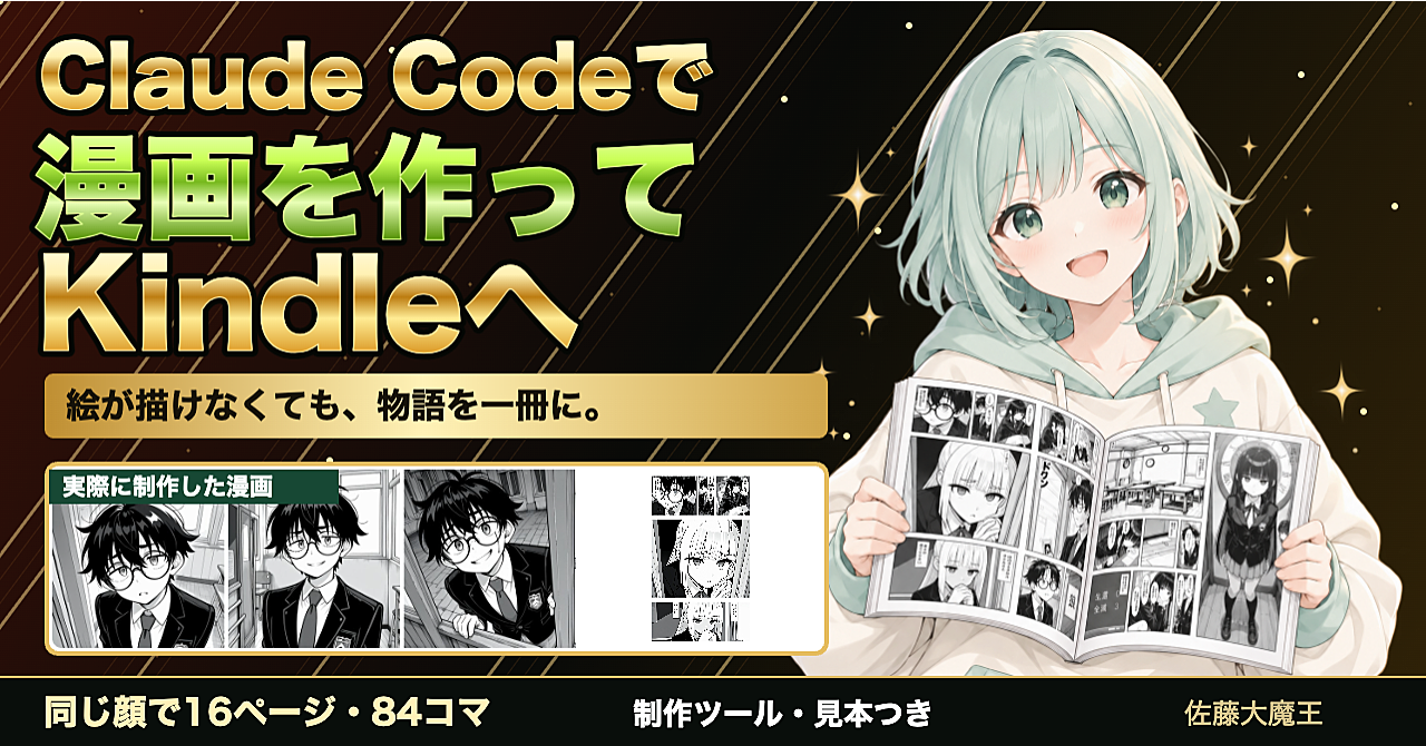 Claude Codeに頼むだけ。同じ顔の漫画16ページをKindleで出すのアイキャッチ画像