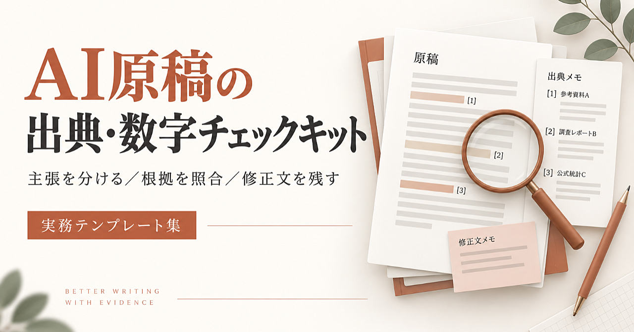 AI原稿の出典・数字チェックキット|確認表・修正手順・練習3例のアイキャッチ画像