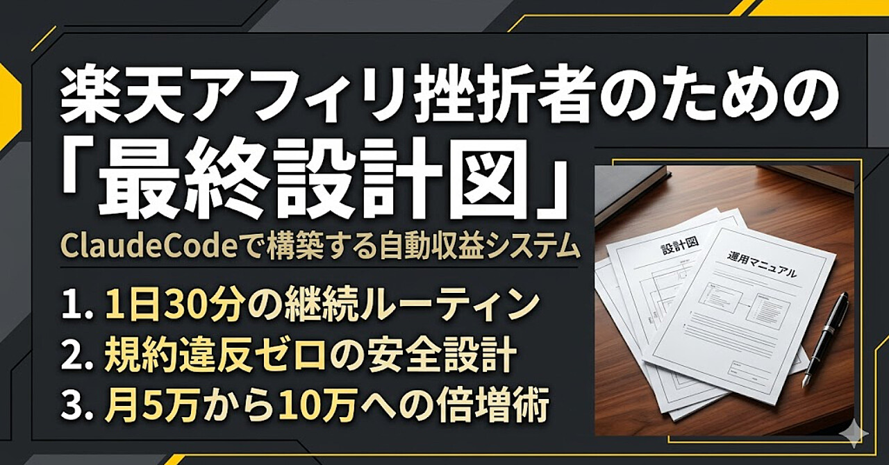 【楽天アフィリ挫折者向け】ClaudeCode×楽天ルームで90日以内に月5万円を安定させた全設計図｜ChatGPT不要・SEO待ちゼロで今日から動ける