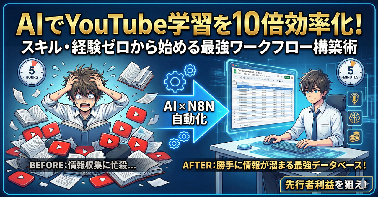 AIで情報収集を自動化！YouTube学習を10倍効率化する最強ワークフロー構築術