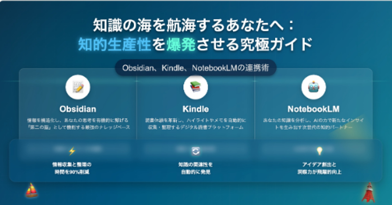 知識の海を航海するあなたへ:Obsidian、Kindle、NotebookLMで知的生産性を爆発させる究極ガイド