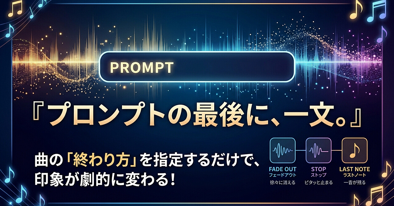Stable Audioで曲の終わり方が決まる!プロンプトの最後に「終わり方」を一文添えるだけの魔法のアイキャッチ画像
