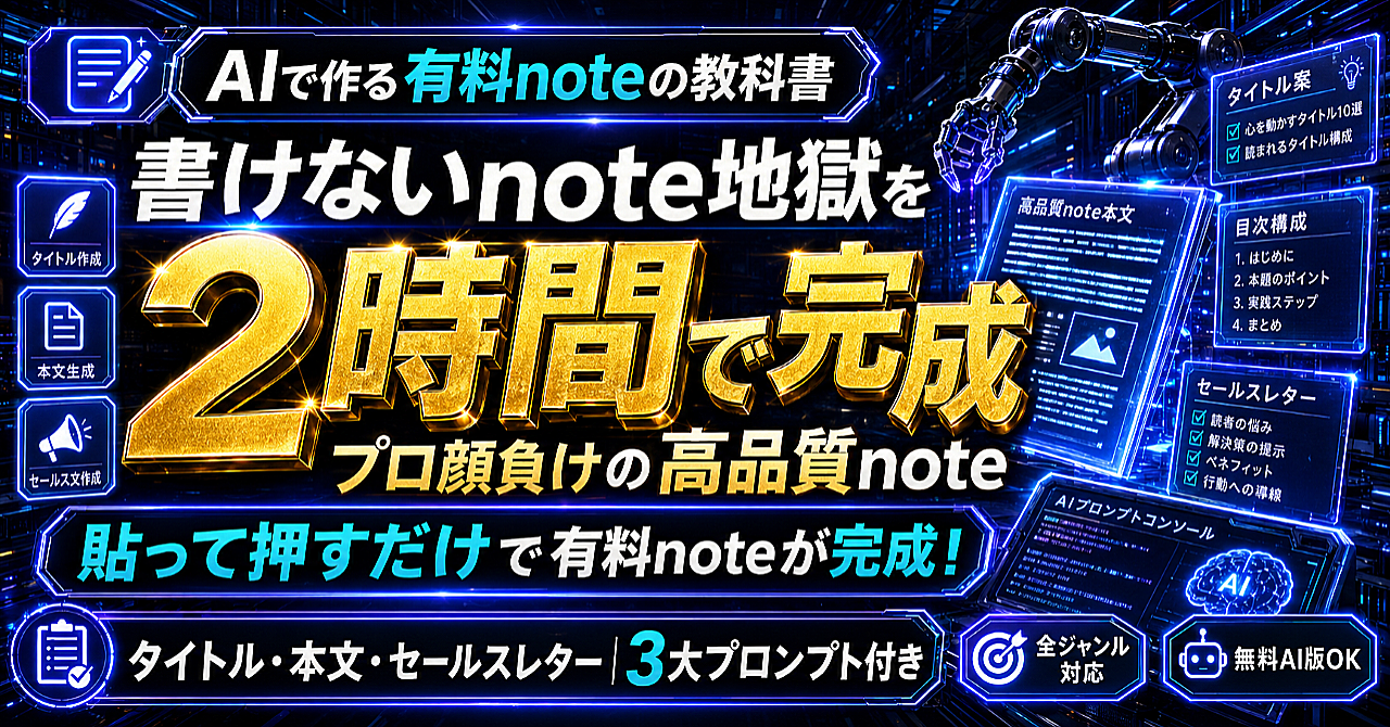 AIで作る有料noteの教科書｜プロ顔負けの高品質noteが2時間で完成
