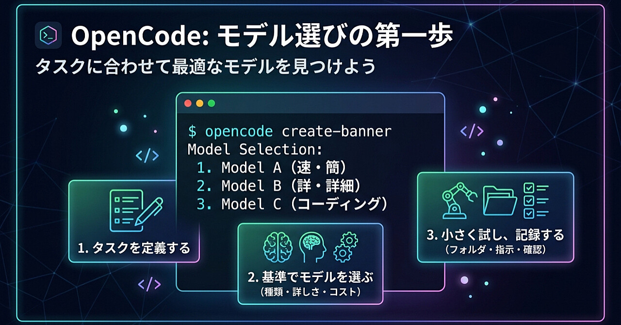 OpenCodeで始めるモデル選び:タスクに合うモデルを選んで小さく試すワンポイントのアイキャッチ画像