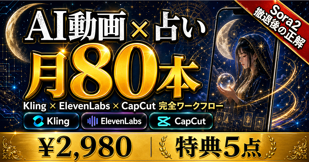 AI動画生成×占いショート 15秒リール量産パイプライン｜Kling×ElevenLabs×CapCut完全ワークフロー