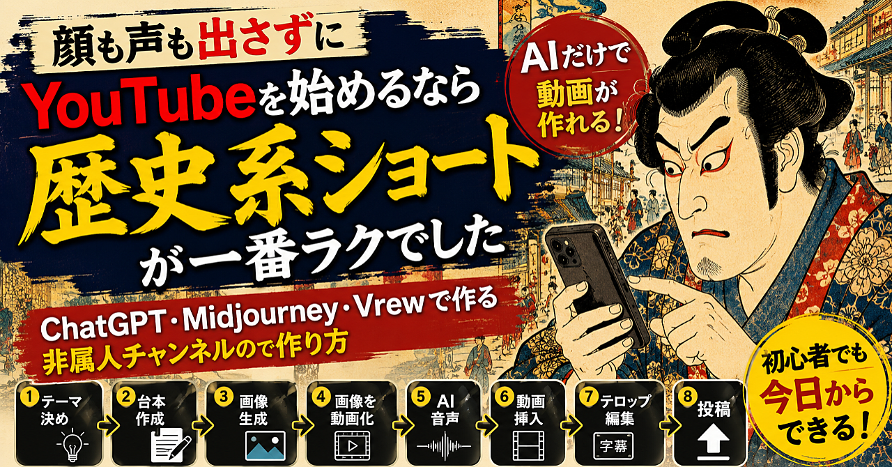 【速報】顔も声も出さずにYouTubeを始めるなら、歴史系ショートが一番ラクでした