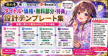 売れる有料note・Brainの「タイトル・価格・無料部分・特典」設計テンプレート集｜実際に売れた無名note12本から抽出