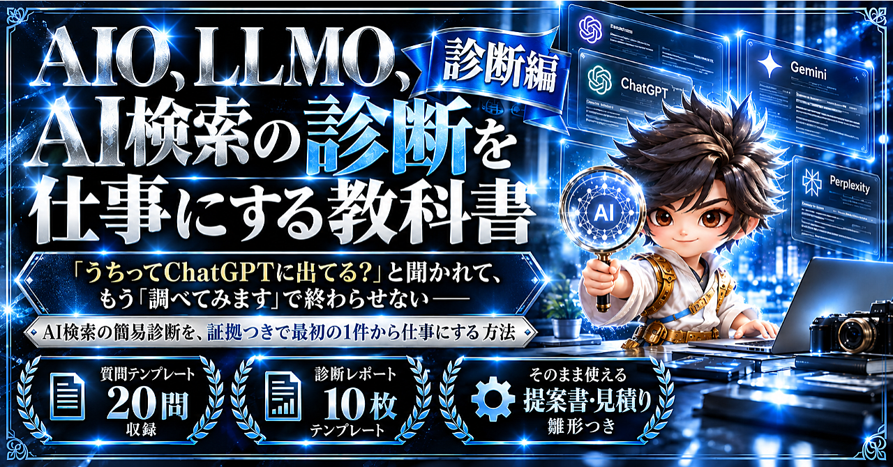 AIO、LLMO、AI検索の診断を仕事にする教科書のアイキャッチ画像