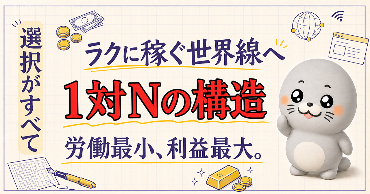 【すべては稼ぎ方で決まる】収入が青天井の世界線へ：1対Nの構造を手に入れよ！【労働最小、利益最大の人生】